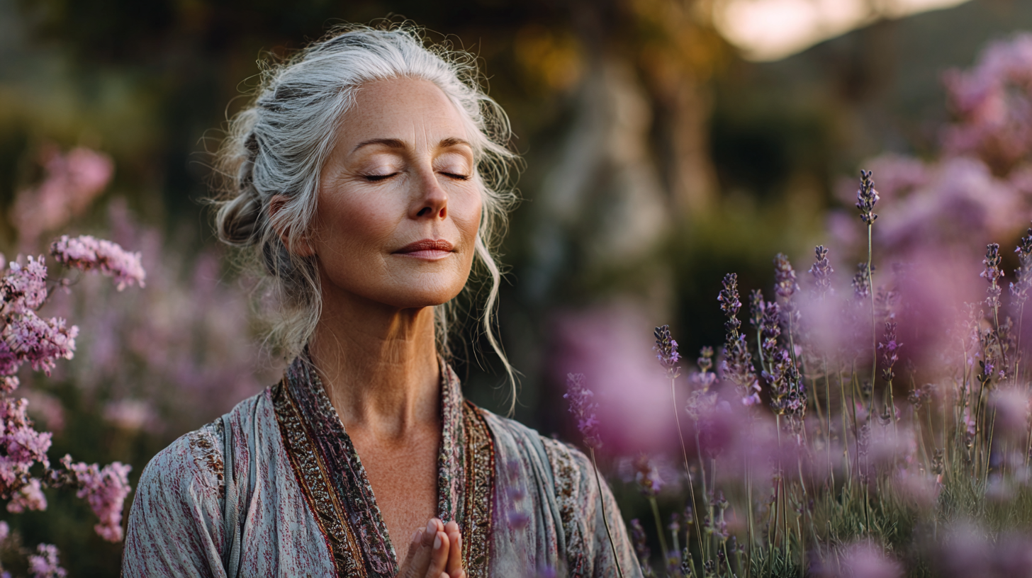 Затишна йога-студія з людьми зрілого віку в процесі медитації